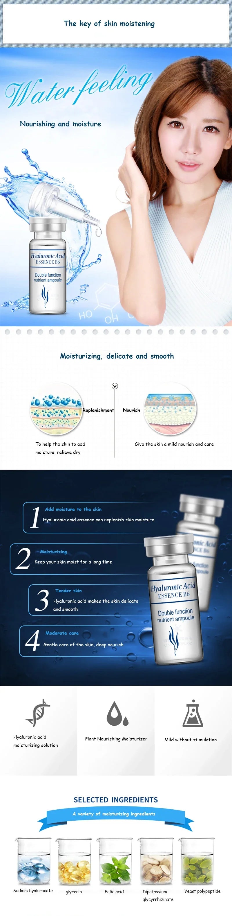 BIOAQUA 10pcs/lot Moisturizing Vitamins Hyaluronic Acid Serum Facial Skin Care Anti Wrinkle Anti Aging Collagen Essence Liquid