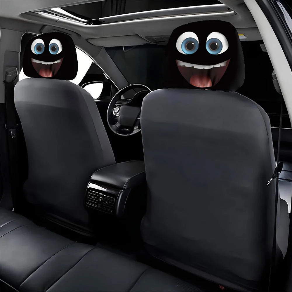 2PCS Double-sided Printed Smiling Face Car Headcase, Cute Fun Car Interior Personalized Decoration