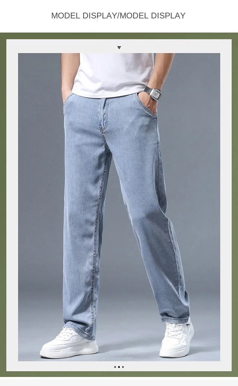2026 Summer Ice Silk Thin Four Seasons Men's Jeans Loose Straight Wide Leg Pants