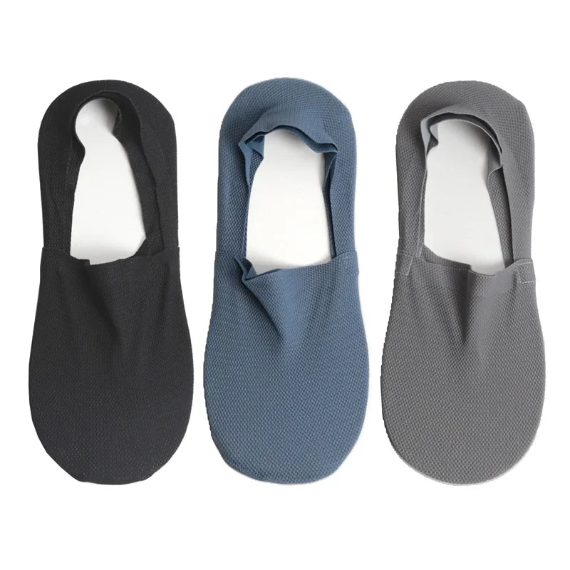 3 Pairs Men's Boat Socks 100% Cotton Deodorant Sweat Absorption Mesh Invisible Sock Thin Breathable Silicone Non-slip Silk Socks