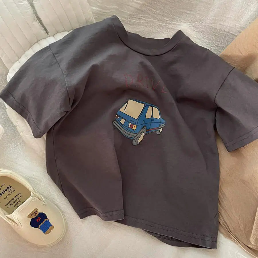 Solid Color Prnted Short Sleeve Tees Summer Clothing Boys Loose Casual O-neck T-shirts Children's Clothes Baby Boy T Shirts Tops