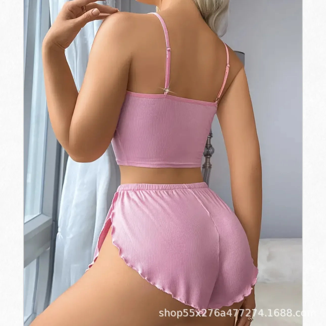 Ladies Pure Color Home Leisure Underwear Set Short Pants Top Thin Material Sleeveless Nightgown Comfortable Homewear Outfits