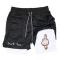 Cartoon Duck Print Men's Shorts Summer Double Layer Letter Print  Quick Drying Pants Fitness Tracksuit Beach Short Pants RL0358