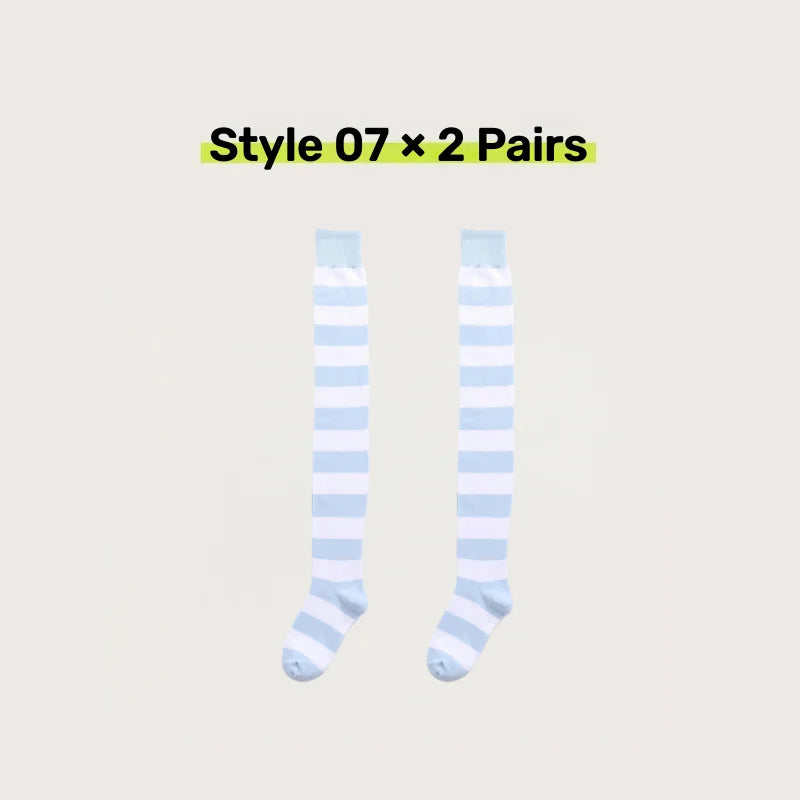 2 Pairs Women's Over The Knee Socks Cotton Thigh High Socks Black White Blue Colorful Striped Pattern Fashion Casual Daily Wear