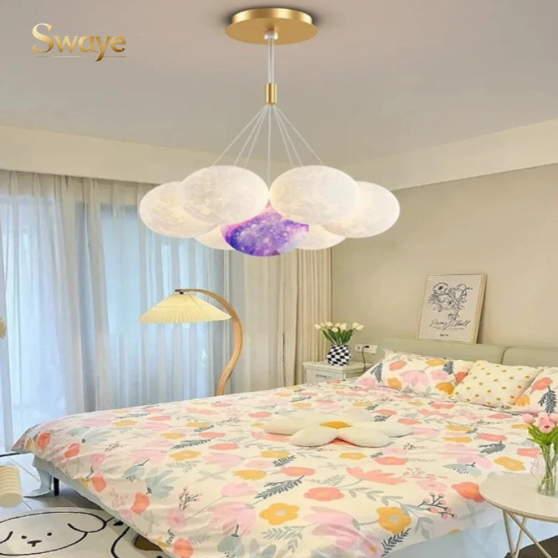 Modern Minimalist LED Ceiling Pendant Lamps Design Cream Ball Chandelier Light Home Decor for Living Dinning Room Bedroom Indoor