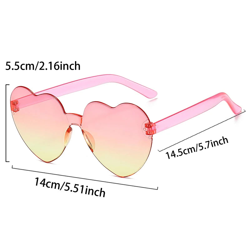 20 Pcs Heart Shape Sunglasses Women Fashion Rimless Gradient Multicolor Rave Sun Glasses Trendy Cute Beach Vacation Decor Shades