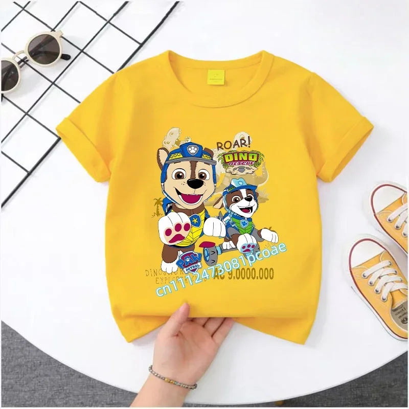 PAW Patrol Summer Short-Sleeved 1-12 Years Old Children's Pure Cotton T-Shirt Boys' Sports Shirt Girls' Casual Top Cartoon Print