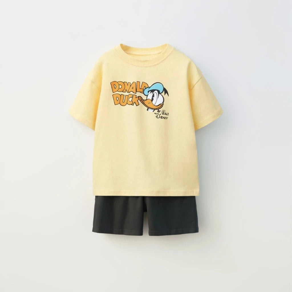 2025 Summer New Donald Duck Boys And Girls T-shirt Cute Cartoon Fashion Casual Short Sleeve+shorts Children's Set Two Piece Set