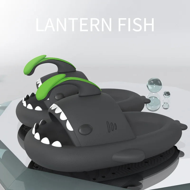 4cm Thick Sole Shark Slippers For Women Men Indoor Beach Slides Cute DIY Night Glowing Lantern Couples Summer Street Sandals