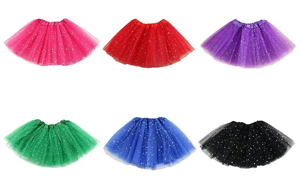 Kids Baby Star Glitter Dance Tutu Skirt For Girl Sequin 3 Layers Tulle Toddler Pettiskirt Children Chiffon 2-8T