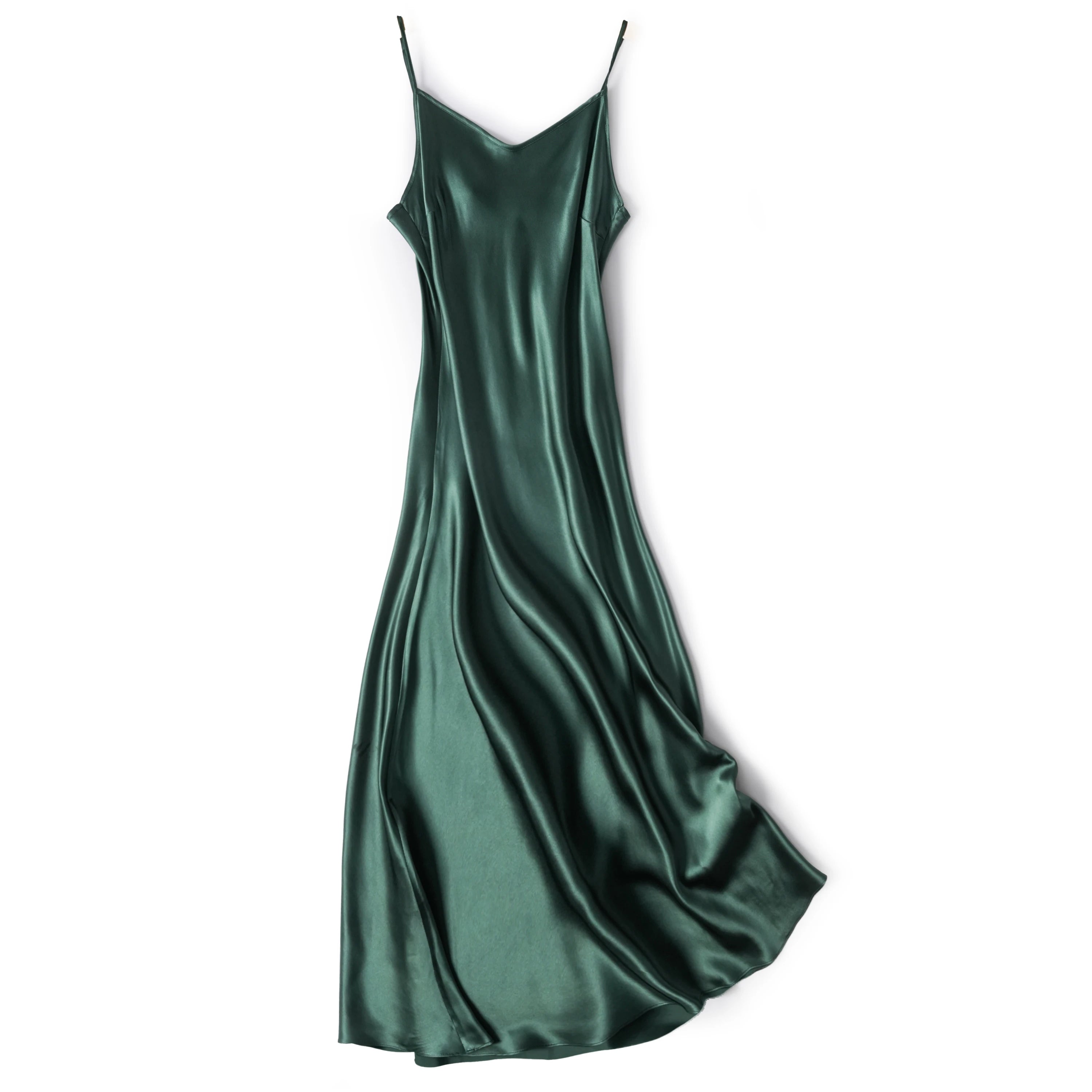 Small Heavyweight 21MM 100% Natural Mulberry Silk Plain Satin French V-neck Diagonal Cut Women's Sexy Solid Suspender Dress