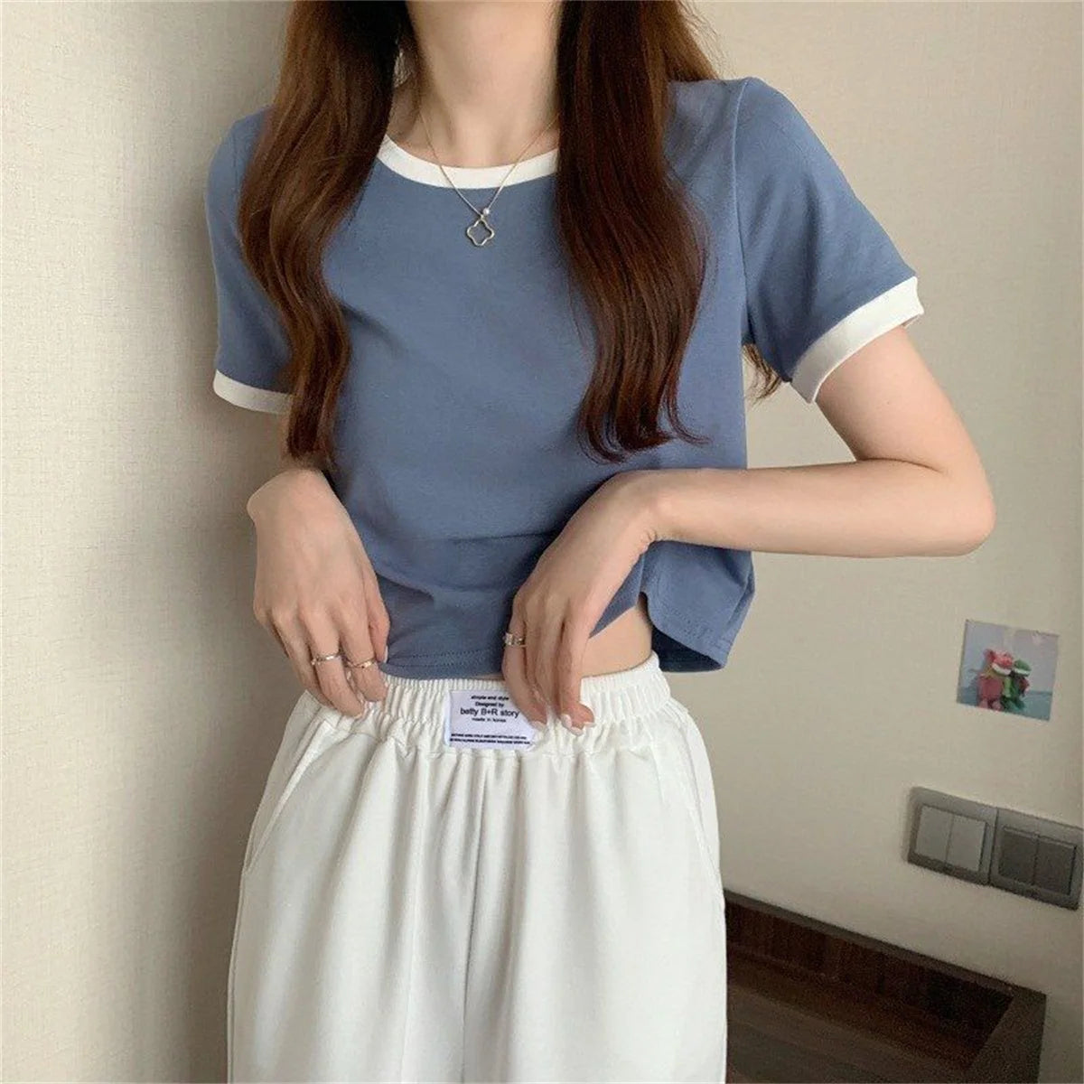 Fashion Patchwork T-shirts Women Basic Tee Casual Oversized Tops Quality Unisex Short Tshirts Tees Girl Summer Clothing Tops