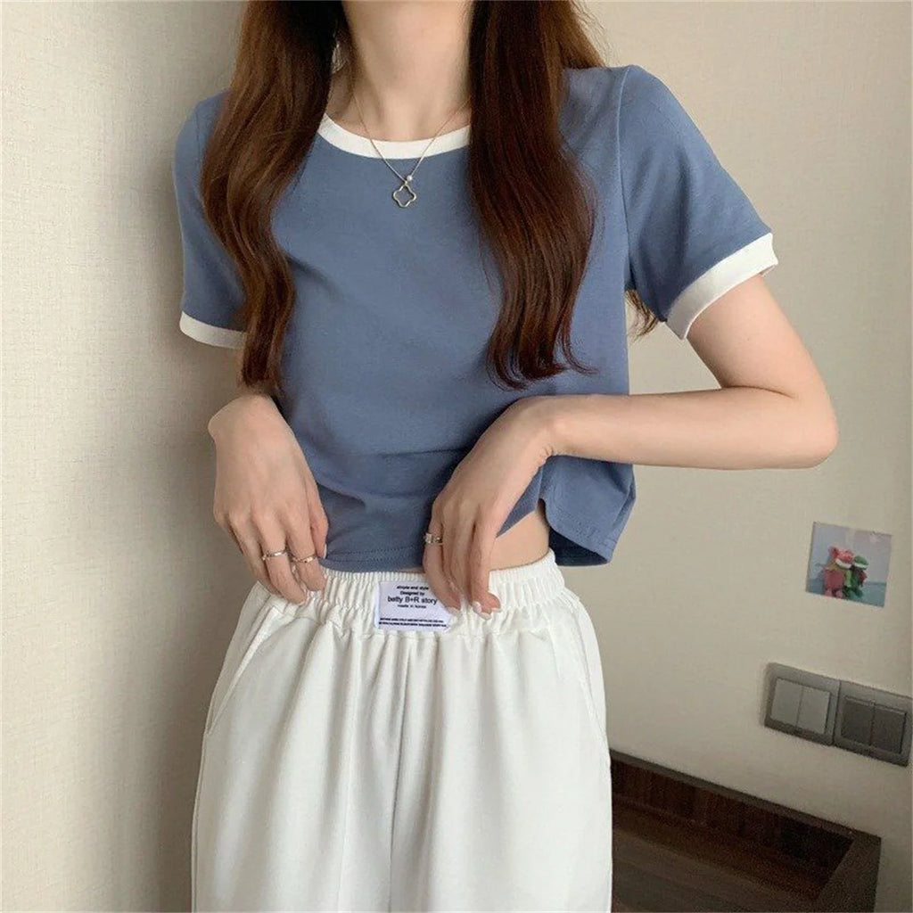 Fashion Patchwork T-shirts Women Basic Tee Casual Oversized Tops Quality Unisex Short Tshirts Tees Girl Summer Clothing Tops