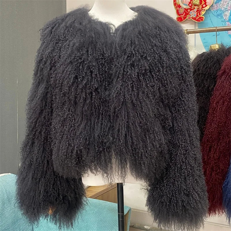 New Winter Autumn Fashion Real Fur Jacket Women Genuine Mongolia Sheep Fur Coat