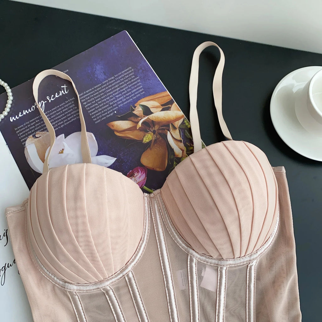SINGREINY Fashion Solid Corset Lingerie Top Ladies Strap Sheer Mesh Slim Camisole American Retro Backless Beach Sexy Tank Top