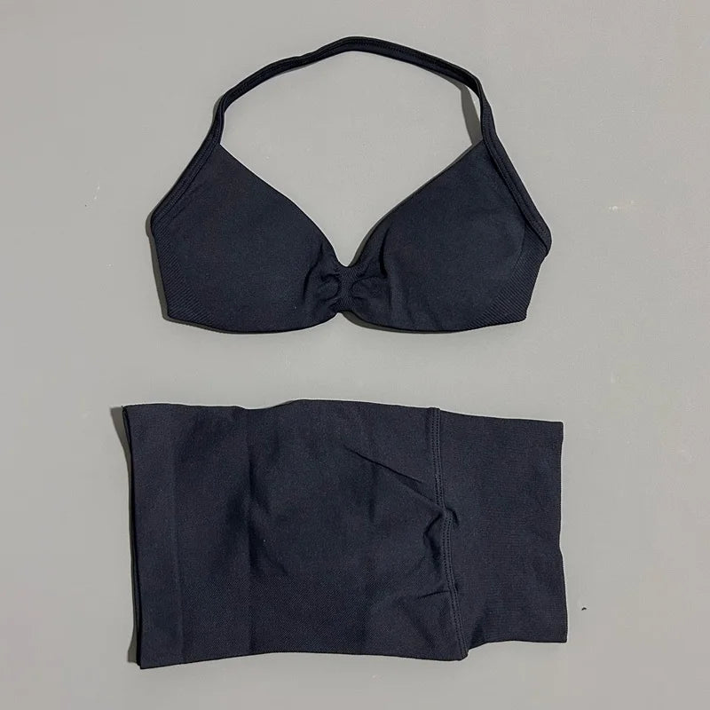 2 Piece Sport Set Women Seamless Yoga Tank Bra High Waist Scrunch Bum Gym Shorts Sets Fitness Running Workout Suit