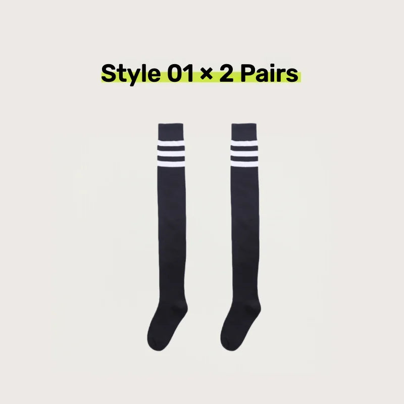 2 Pairs Women's Over The Knee Socks Cotton Thigh High Socks Black White Blue Colorful Striped Pattern Fashion Casual Daily Wear