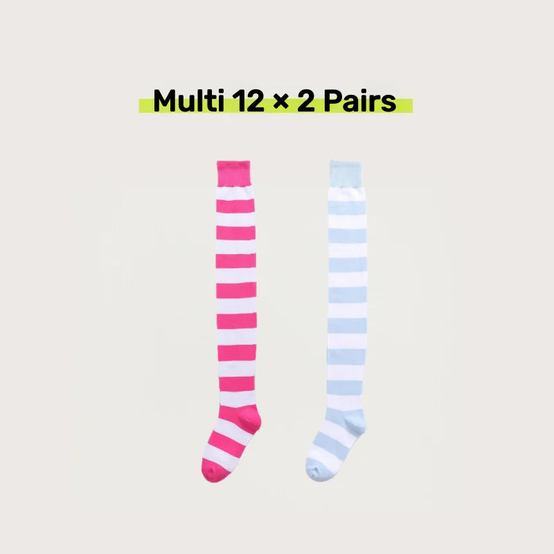 2 Pairs Women's Over The Knee Socks Cotton Thigh High Socks Black White Blue Colorful Striped Pattern Fashion Casual Daily Wear