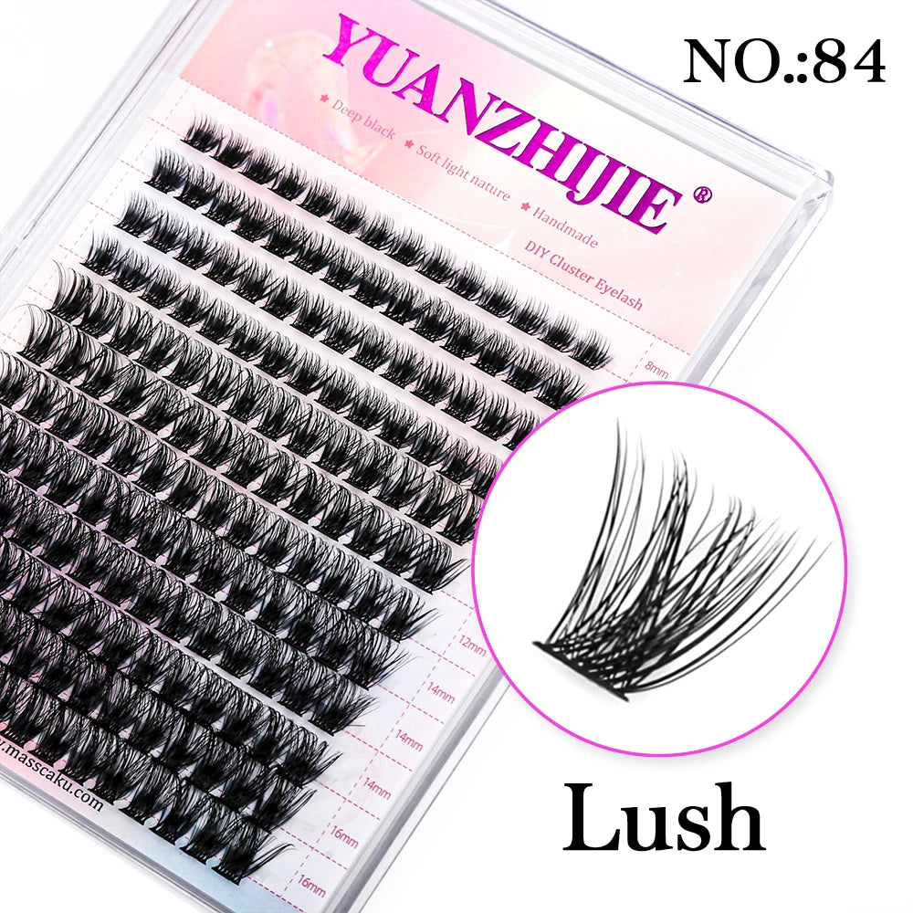 YUANZHIJIE DIY Cluster Eyelash Extension 12lines Dovetail Segmented Lashes Natural Lighter Bundle Makeup Supplies