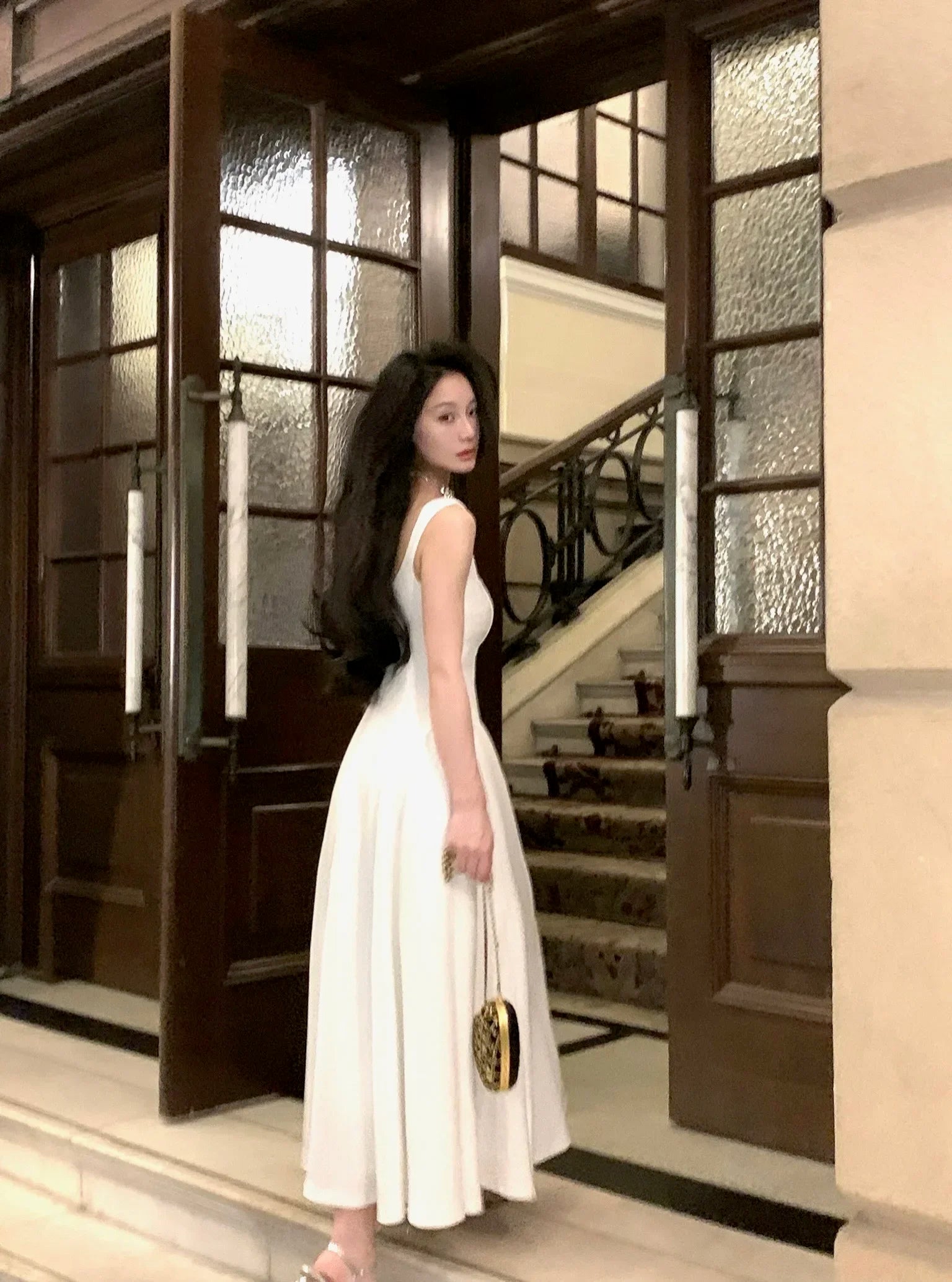 Elegant Korean Fashion Summer Evening Party Red U-neck Sling Dress Lady Casual High Waist Sleeveless Strap Mini Dress for Women