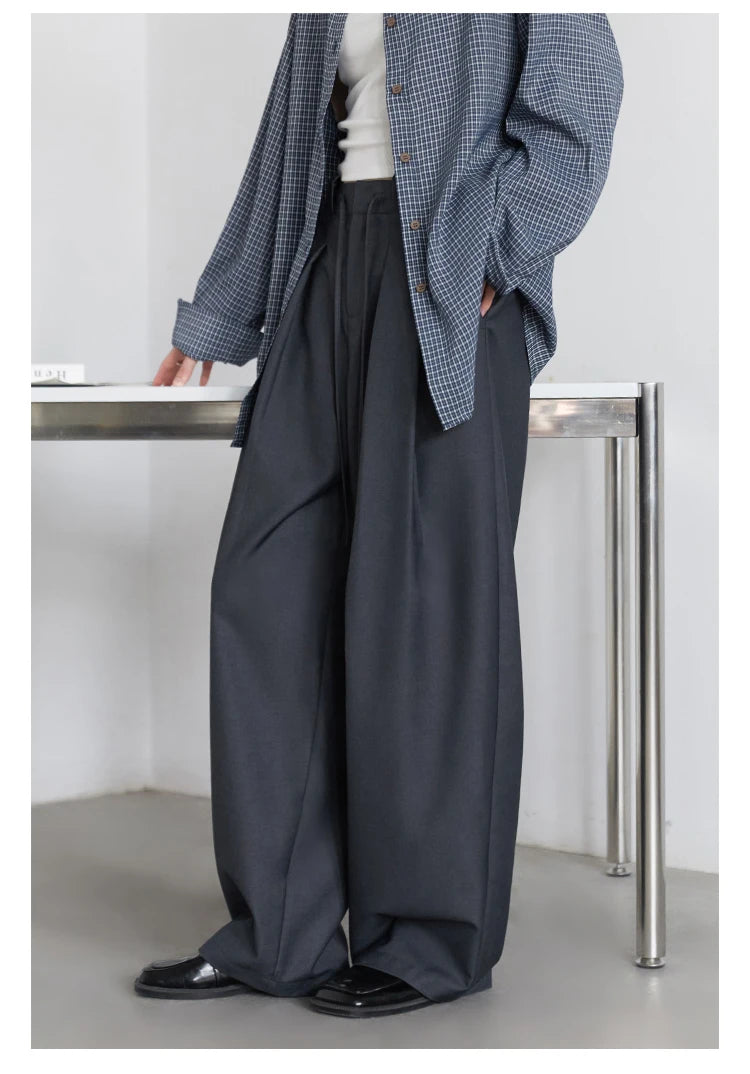 CHIC VEN Women Pants Solid Loose Casual Wide Leg Pant Drawstring Pleated Female Suit Trousers Office Ladies Sping Autumn 2025