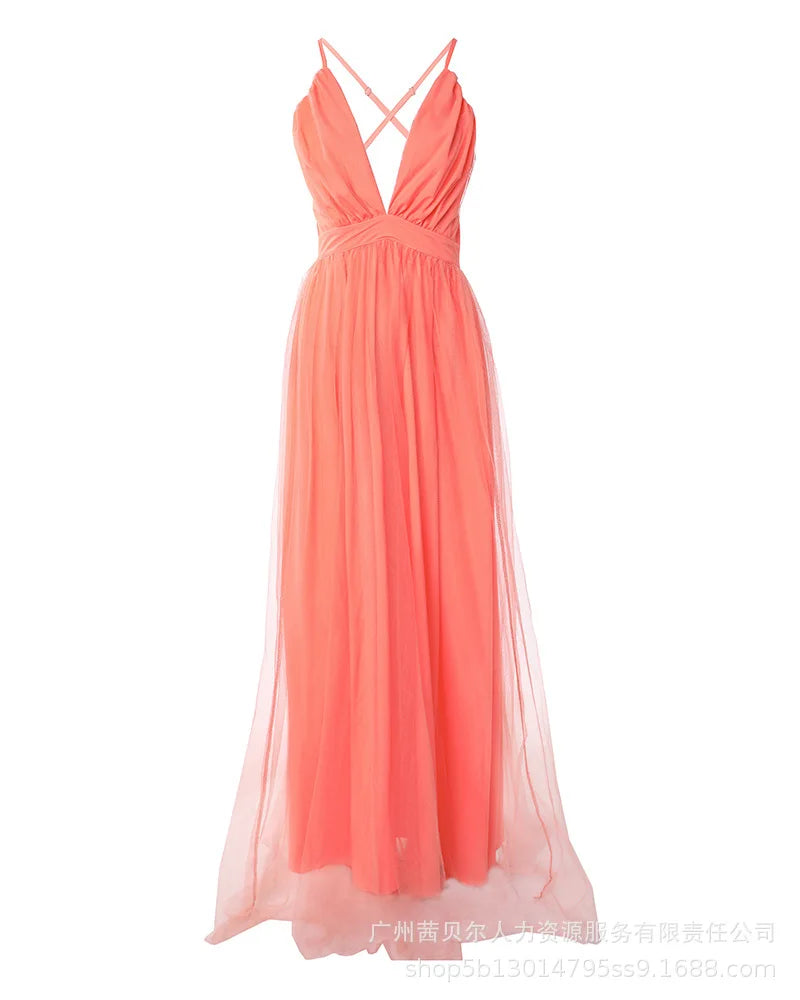 Camisole Dress Backless Sexy Women Party Dresses Spliced V Neck Sleeveless Loose Vestidos Floor Length Summer 2025 Solid