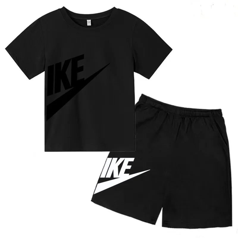 Children T-shirt+Shorts 2P Summer Clothing Fashion Letter Print Boy Girl Toddler 3-12Yrs Sports Short-Sleeved Casual Fashion Set