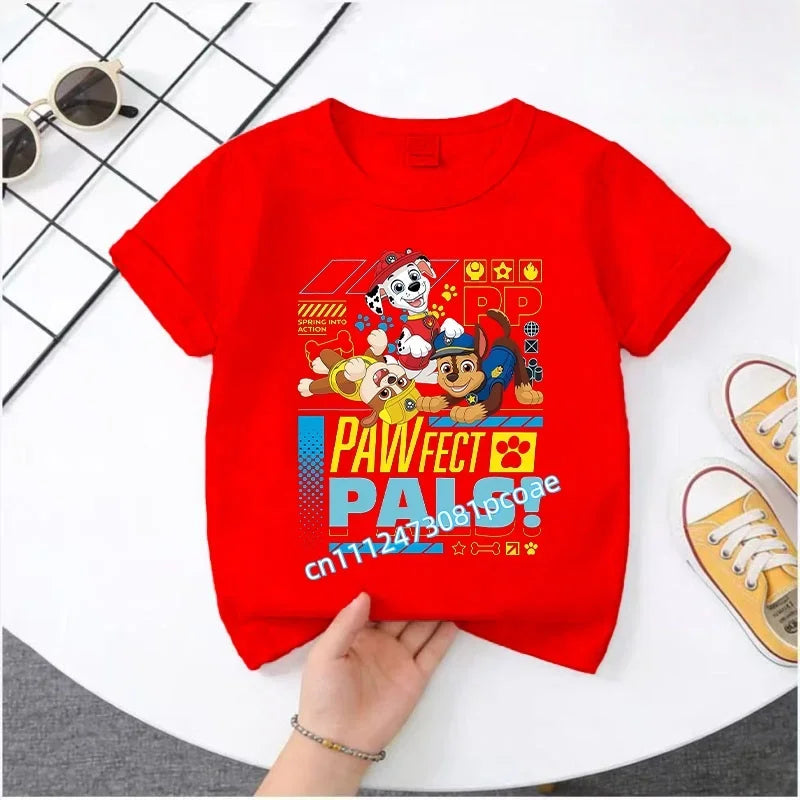 PAW Patrol Summer Short-Sleeved 1-12 Years Old Children's Pure Cotton T-Shirt Boys' Sports Shirt Girls' Casual Top Cartoon Print