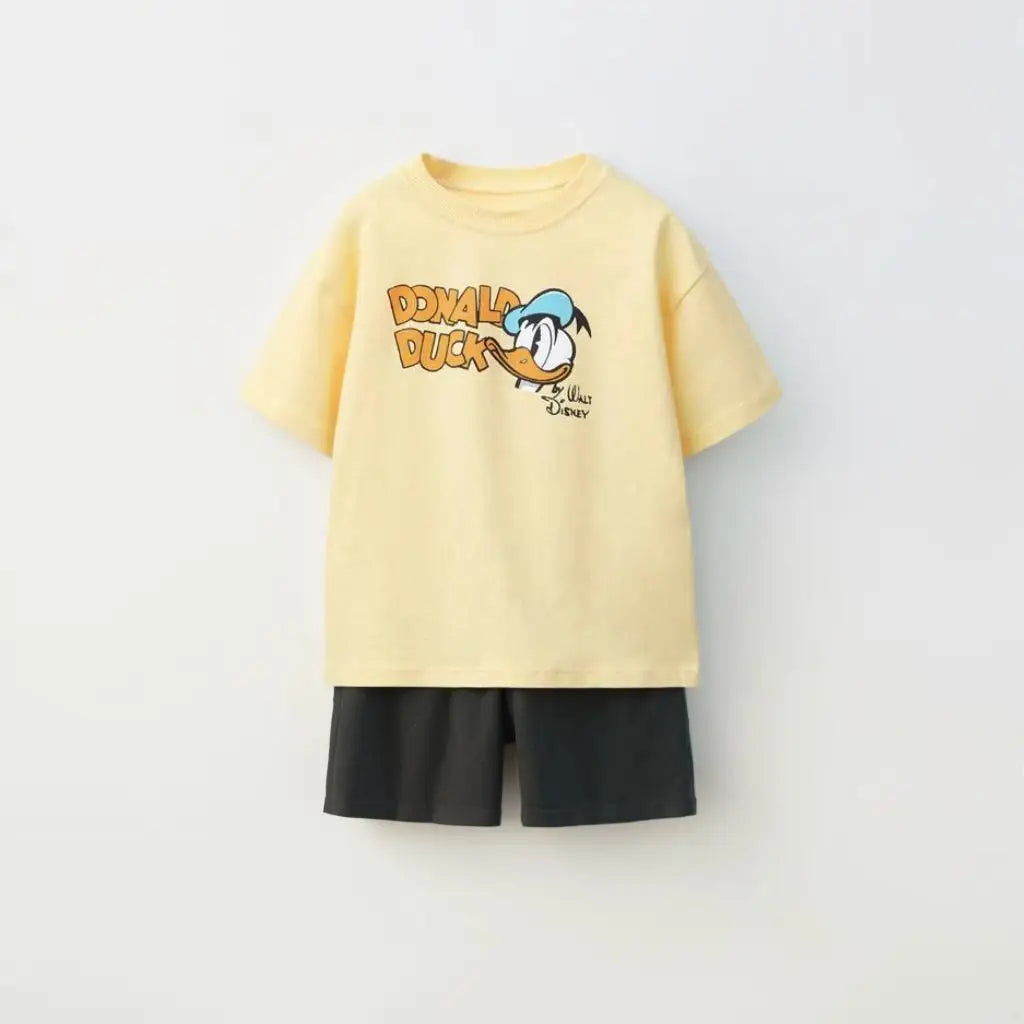 2025 Summer New Donald Duck Boys And Girls T-shirt Cute Cartoon Fashion Casual Short Sleeve+shorts Children's Set Two Piece Set