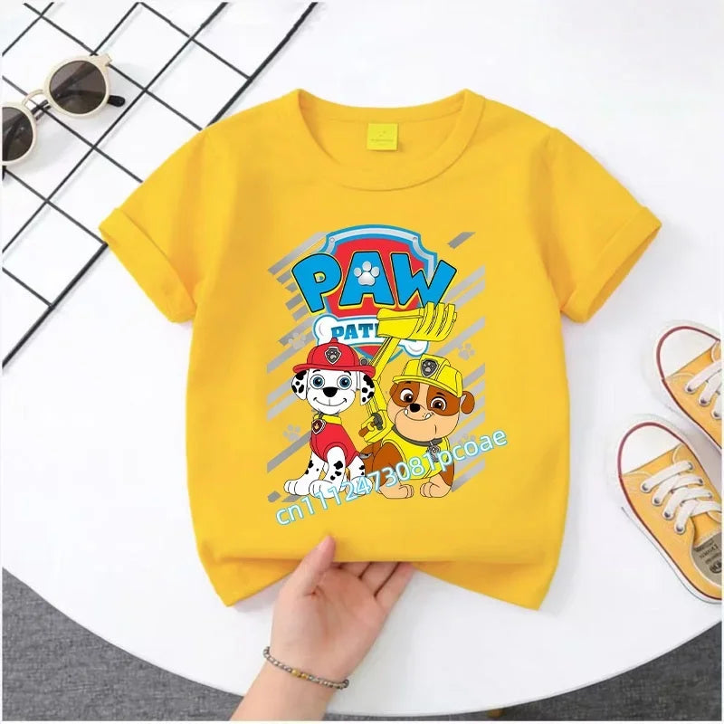 PAW Patrol Summer Short-Sleeved 1-12 Years Old Children's Pure Cotton T-Shirt Boys' Sports Shirt Girls' Casual Top Cartoon Print