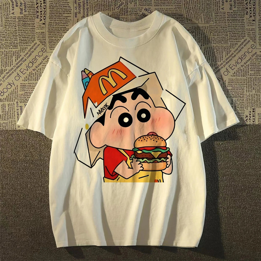2025 Summer Fashion Crayon Shin Printed Casual Women's T-Shirt Short Sleeve Street Y2k Harajuku Loose T-Shirt Ladies Kawaii Top