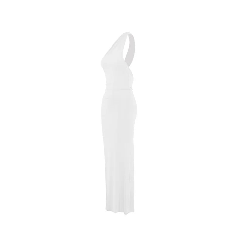 Women's One-Shoulder Sleeveless Maxi Dress Adjustable Scarf Loop Ruched Backless Bodycon Festival Party Outfit Elegant Long Gown