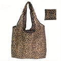 Leopard Print Foldable Tote Bag Lightweight Polyester Leak-Proof Reusable for Shopping Travel Work