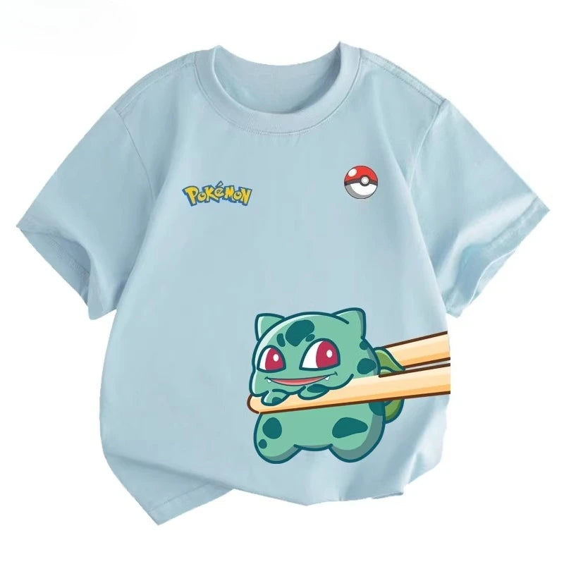 Potdemiel Summer New Pikachu Print Children's Pure Cotton T-Shirt, Boys and Girls, Comfortable and Breathable Children's T-Shirt