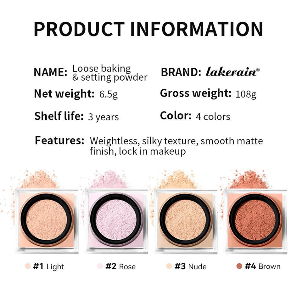Loose Baking Setting Powder Long Lasting Oil Control Natural Face Matte Waterproof Brightening Loose Powder Makeup Cosmetics