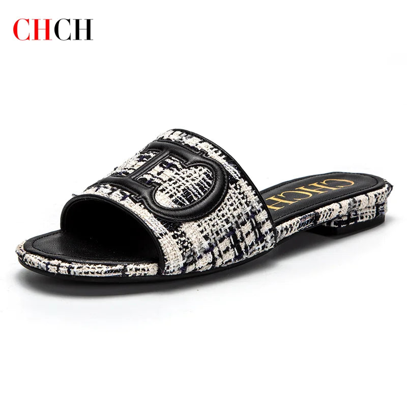 CHCH Women's Slippers New Fabric Fashion Flat Sandals Business Banquet Women's Shoes