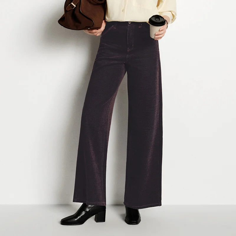 Semir Jeans Women Maillard Flocked Long Pants Cool Style 2025 New Winter Fleece Lined Loose Wide Leg Retro Women's Clothing