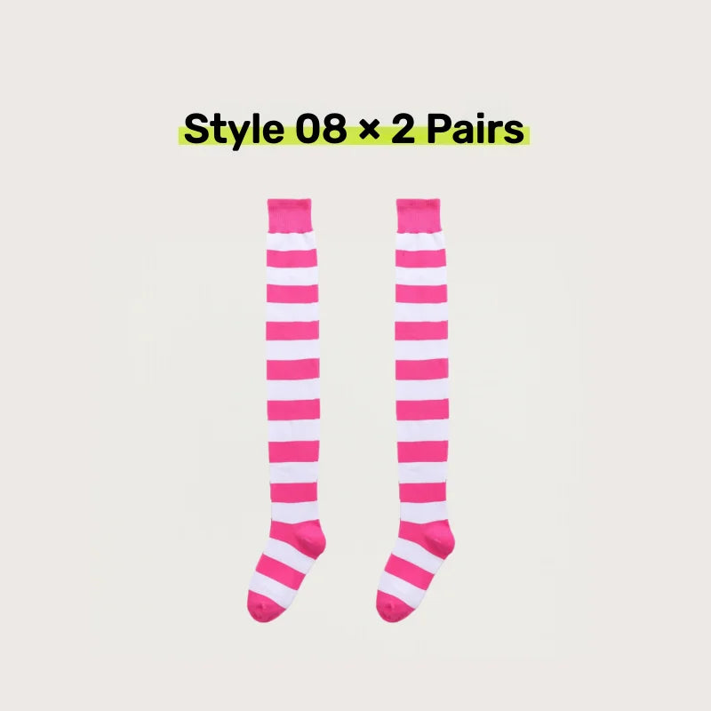 2 Pairs Women's Over The Knee Socks Cotton Thigh High Socks Black White Blue Colorful Striped Pattern Fashion Casual Daily Wear