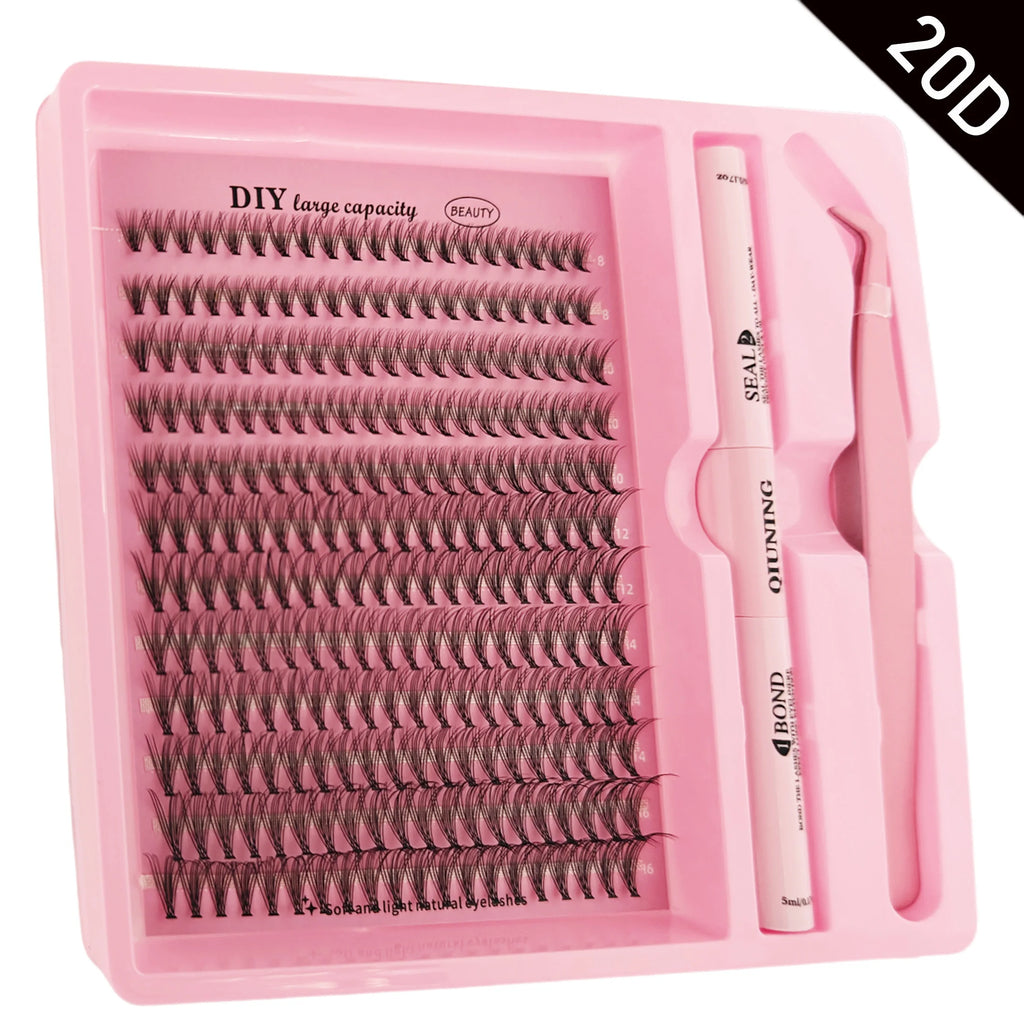 QIUNING Eyelash Clusters Kit Fluffy Individual Lashes Lash Bond and Seal and Remover Faux Mink Lashes Eyelash Extension DIY