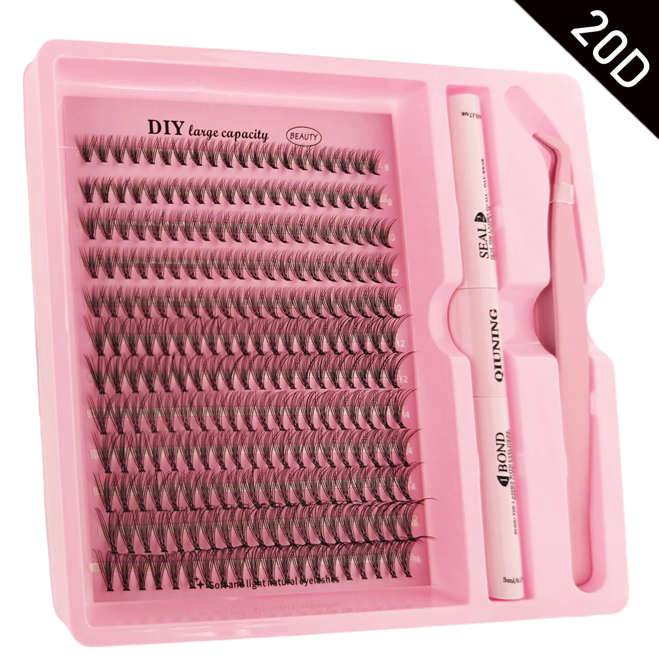 QIUNING Eyelash Clusters Kit Fluffy Individual Lashes Lash Bond and Seal and Remover Faux Mink Lashes Eyelash Extension DIY
