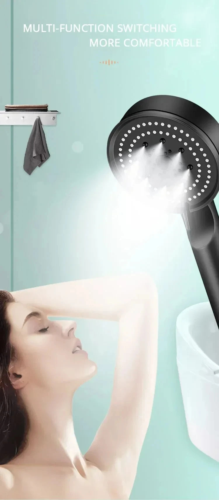 Booster Shower Head 5 Modes Household Adjustable High Pressure Water Massage Shower Head Handheld Spray Shower Bathroom Supplies