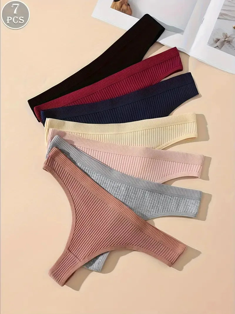 7Pcs Women Cotton Thongs Panties Striped Underwear Sexy Underpants Black Panty Soft G-Strings Plus Size Tanga Female Lingerie