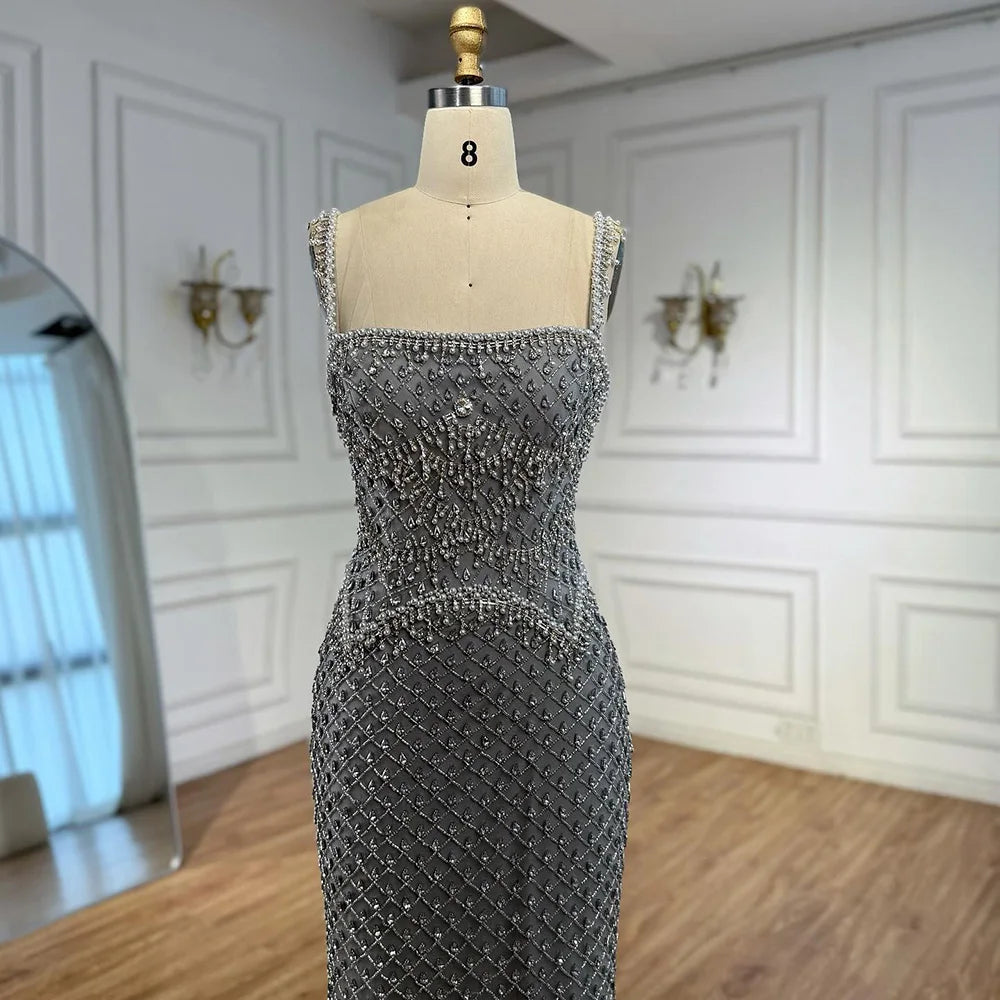 Luxury Sliver Designer Evening Dresses with Sparkling Crystal Gowns For Woman wedding party Serene Hill 2025 Customized LA72919