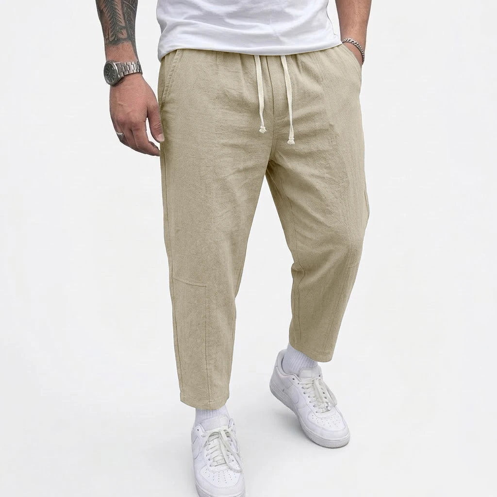 Fashion Men's Linen Trousers Solid Color Casual Pants for Men Sport Breathable Baggy Pant Summer Beach Lightweight Cotton Pants