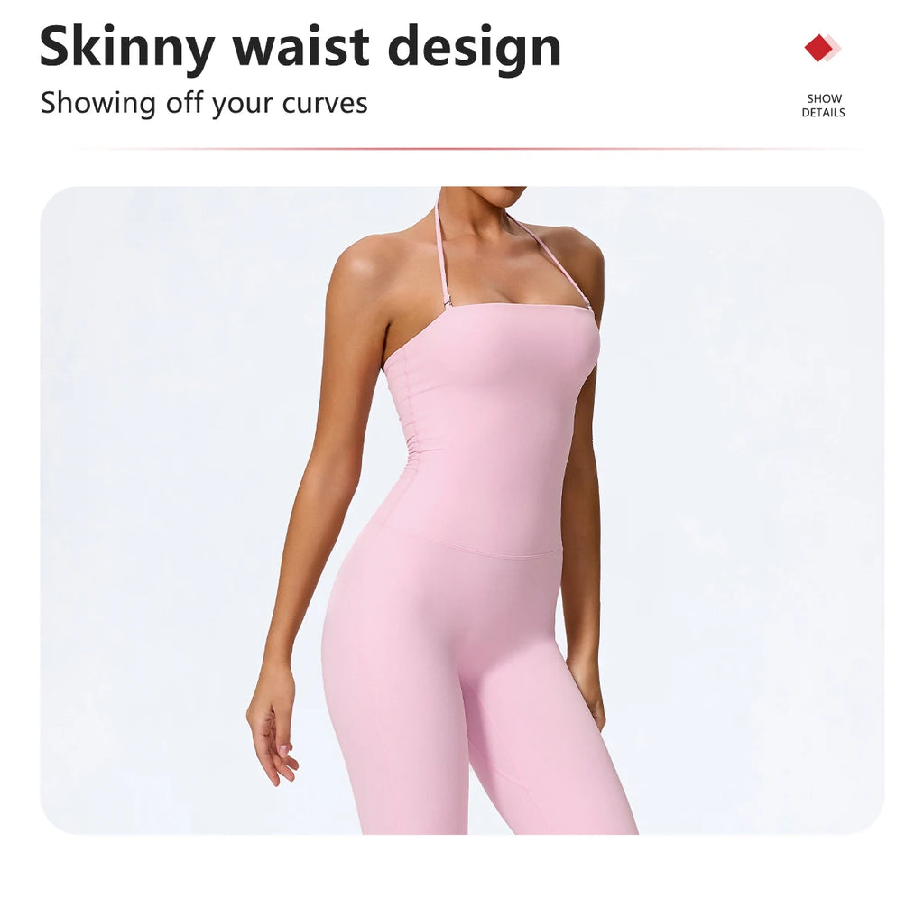 New Summer Women Sleeveless Yoga Jumpsuit Female Gym Flared Overalls Neck-hanging Backless Sportswear Sport Outfit For Woman