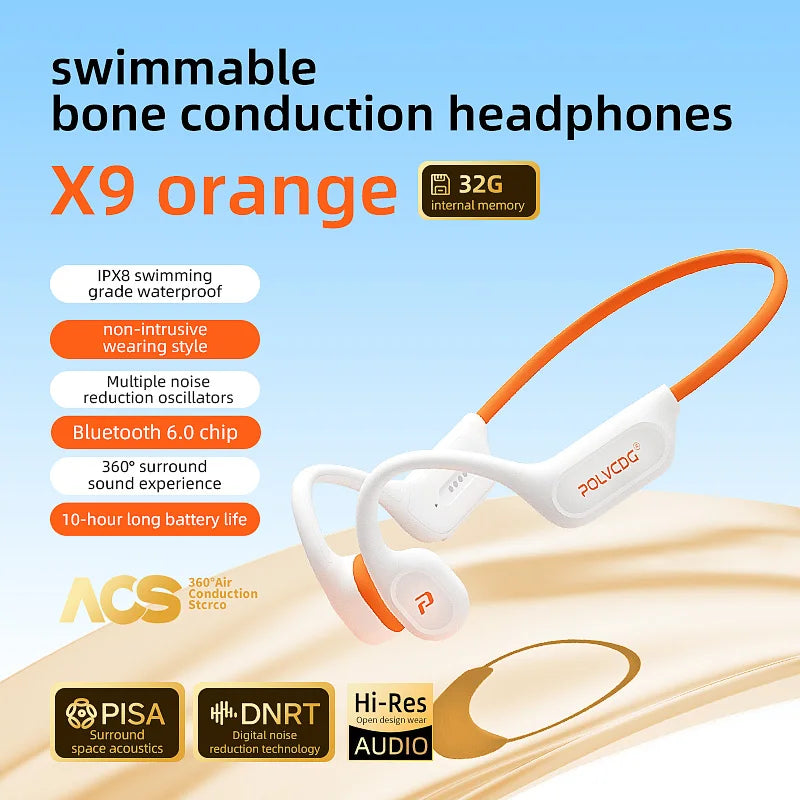 POLVCDG X9 Bone Conduction Earphones IPX8 Waterproof Open Swimming Earphones 32G Ear Hanging Earphones Tennis Running Cycling