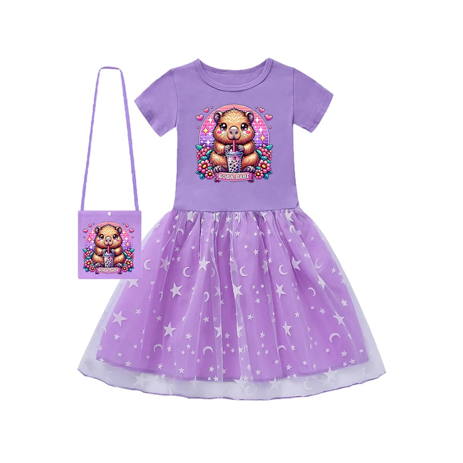 Rainbow Capybara Party Dress for Baby Girl Wedding Dress Our Beloved Baby Fashion for Babies Checkered Children Dresses Coming