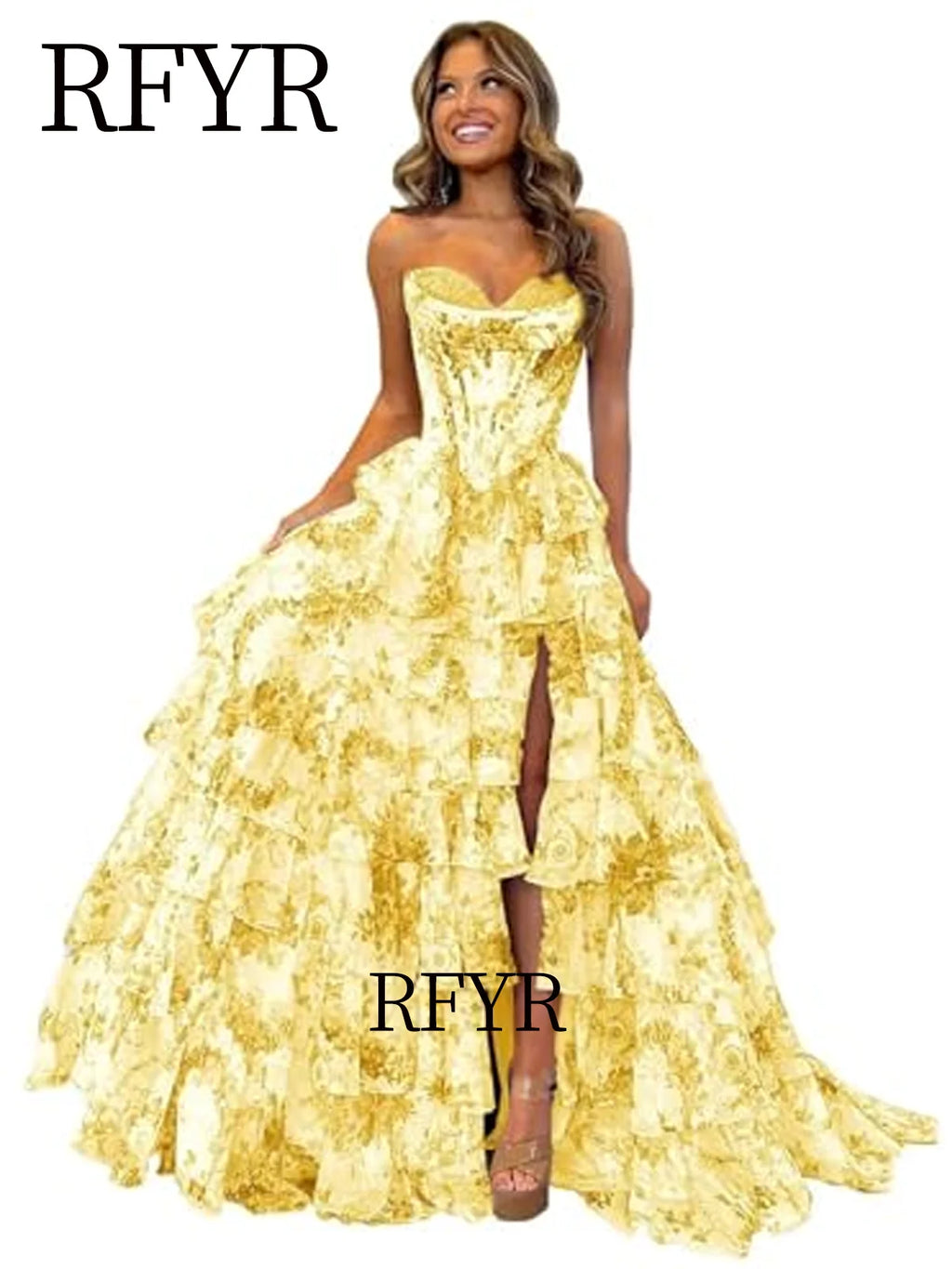 RFYR A Line Floral Prom Vestidos De Novia Pleated Elegant Prom Dress 2025 Floor Lenght Party Dress for Women  فساتين السهرة