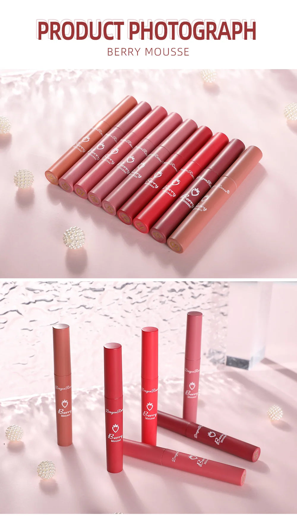 Dragon Ranee 12 Color Matte Lip Gloss Velvet Texture Waterproof Moisturize Lip Gloss Lasting Non-stick Cup Fashion Cosmetics 5ml