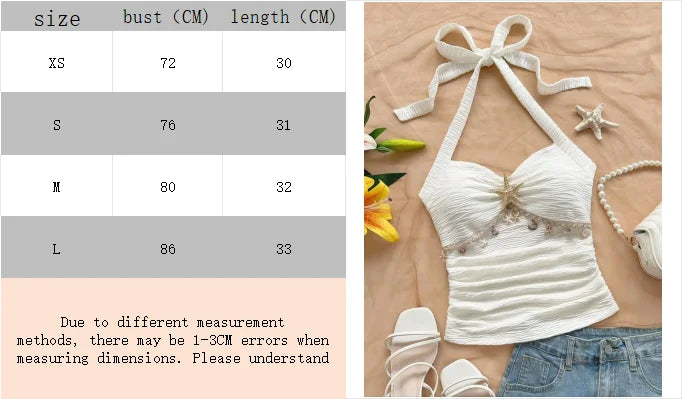 Women's suspender tie, starfish shell decoration, starfish metal button knitted fabric vest, suitable for parties，cropped top